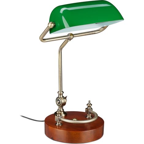 Lampe de banquier bureau table abat-jour vert en verre ampoule à douille E-27 notaire bibliothèque, vert (1/5)