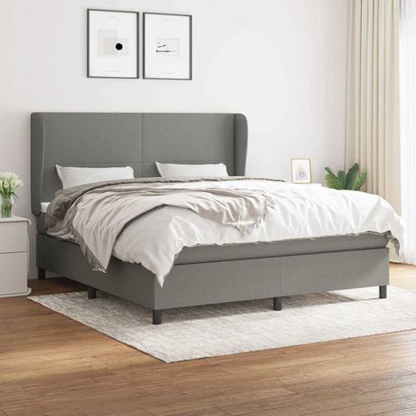 Cama box spring con colchón tela gris oscuro 180x200 cm (1/5)