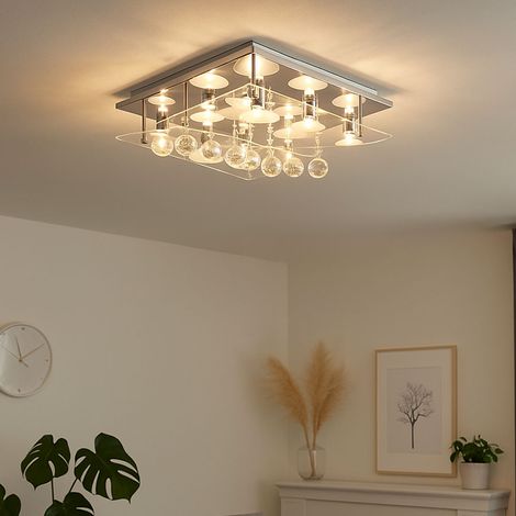 Plafonnier chrome éclairage cristal verre salon lampe carrée Esto 940030-8 AQUILA