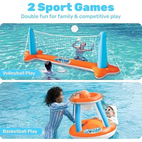 Bouées gonflables pour piscine, filet de volley-ball et panier de basket-ball, jeu de natation flottant pour enfants et adultes, jouets d'été pour les sports nautiques, orange (1/4)