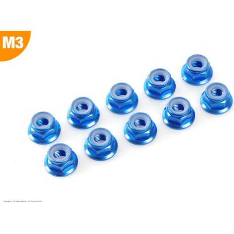 Revtec - Aluminium Nylstop Nut - M3 - Flanged - Blue - 10 pcs