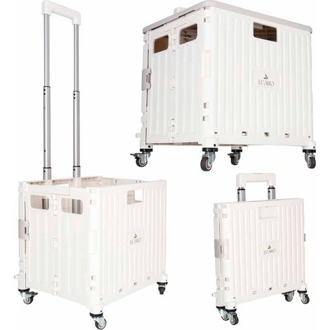 Folding Shopping Cart with Lid, 4 Wheels, White (1/5)