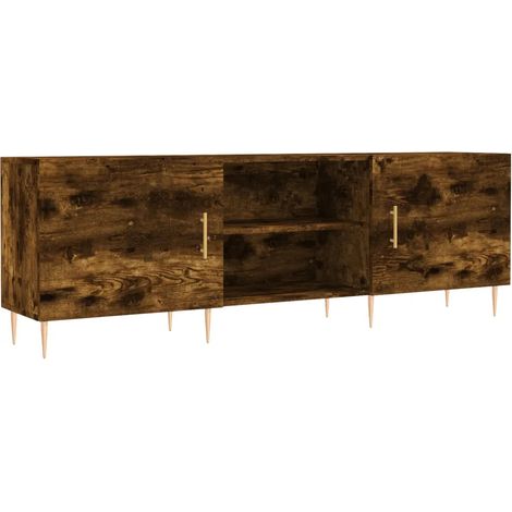 Meuble TV moderne en bois d'ingénierie rangement pratique 150 x 30 x 50 cm en chêne fumé (1/5)
