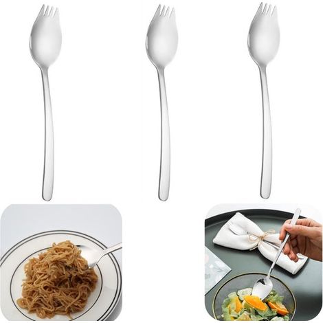 Couverts en inox lot de 3 - fourchettes, cuillères à dessert et à salade pour fêtes et pique-niques, argent (1/5)