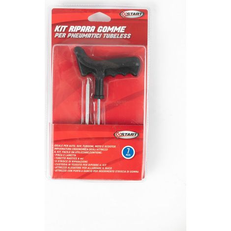 Kit ripara gomme 7 pz. adatto a tutti gli pneumatici tubeless per auto, moto, scooter
