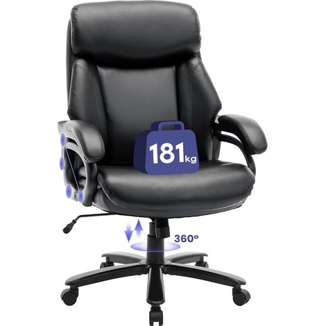 COLAMY Chefsessel aus Kunstleder, Ergonomischer Bürostuhl mit verstellbaren Armlehnen, profilierter Rückenlehne und extra-breiter Sitzfläche, Schwarz