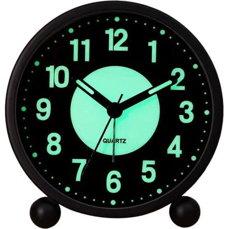 Réveil lumineux 4,5 pouces - Mouvement silencieux, grands chiffres lisibles, réveil de chevet rétro compact rechargeable - Noir (1/5)