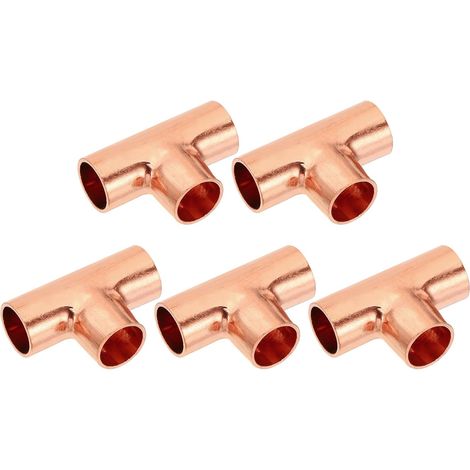 12mm ID 1mm Épais Raccord en Té en Cuivre, 5Pcs 99,9% Voies Cuivre Pure Raccord de Tuyau, Connecteur de Tube à Rayon Court avec Connexion Soudée à la Sueur (1/5)