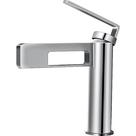 Modern Creative Design Bathroom Faucet, Black Sink Faucet, Bathroom Mixer Tap Single Hole Sink Faucet, Brass (Silver) (1/4)