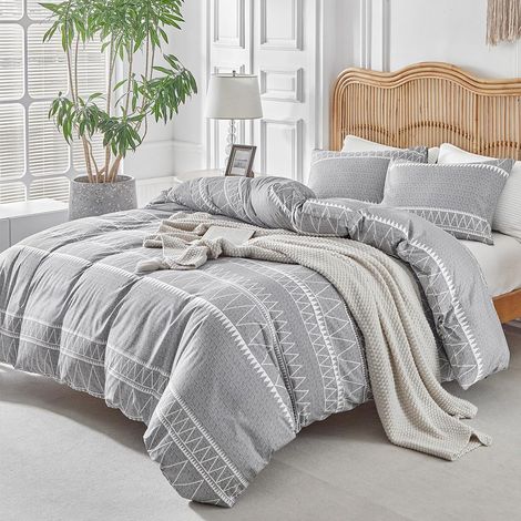 Housse de Couette 220x240 avec 2 Taies d'oreiller 65x65 cm - Design Bohémien - Parure de lit 220x240 Adulte - 100% Microfibre Housse Couette avec Fermetures éclair, Gris (1/5)