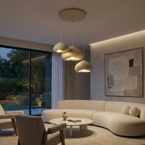 Suspension beige design organique 3 abat-jour NOXIS (1/5)