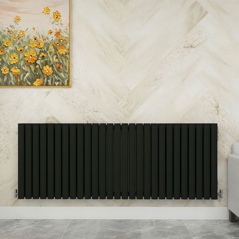 SKY Bathroom 600x1593mm Black Double Horizontal Oval Column Designer Central Heating Radiator (1/5)