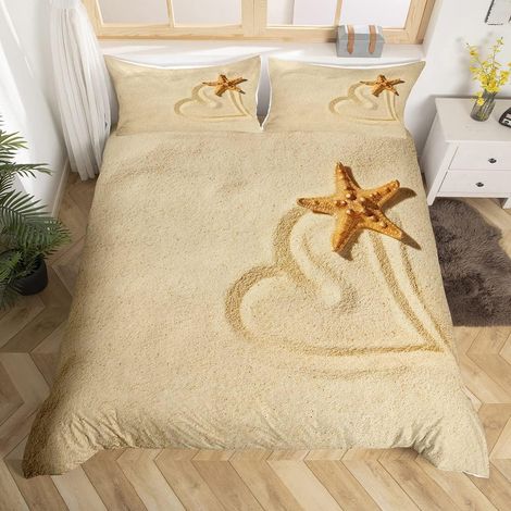 Sandy Beach Parure de Lit 140x200cm Beach Starfish Sets de Housse de Couette Ocean Marine Theme Housse de Couette Room Decor Sea Creatures Literie Collection 2Pcs - 140 x 200 cm (1/5)