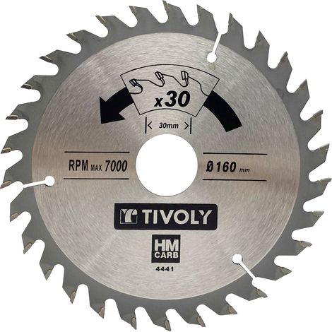 Tivoly • Lame de Scie Circulaire • Ø160mm • 30 Dents en Carbure • Pour Découpe du Bois Dur • Pour Découpe du Bois Stratifié