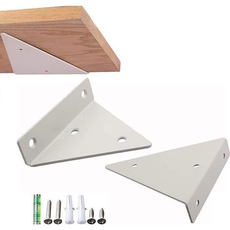 2 Pièces Supports Equerre Etagere,Console pour étagère,Supports Etagere Dissimulé Invisible,Support Etageres Murales Triangle, Pour Chambre À Coucher Salon (Blanc) (1/4)