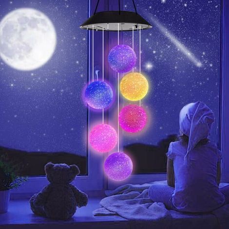 Solarbetriebenes, farbwechselndes LED-Windspiel mit Kugel, wasserdichtes Kugel-Windspiel für den Innen- und Außenbereich, für Zuhause, Partys und Gartendekoration (rot) (1/5)