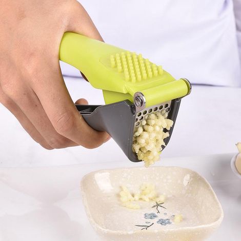 Presse-ail inox avec manche en plastique, broyeur d'ail robuste, ustensile de cuisine pratique pour hacher et écraser l'ail facilement, outil de préparation culinaire durable (1/5)