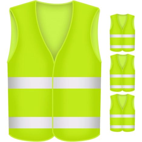 4 gilets de sécurité réfléchissants, jaune fluo, 360° de visibilité, lavables, pour cyclistes, conducteurs, police, ouvriers
