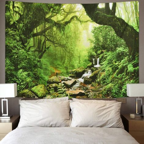 Ahlsen Stück Wandteppich, Wandbehang, grünes Waldmuster, Wanddekoration für Schlafzimmer, Wohnzimmer, Büro, 150 x 200 cm (1/4)