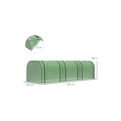 Serre de jardin verte 295 x 100 x 80 cm en acier et PE avec porte et protection pour jardin, terrasse et cour (1/5)