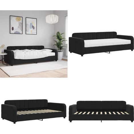 vidaXL Lit de jour avec matelas noir 90x200 cm velours (1/5)