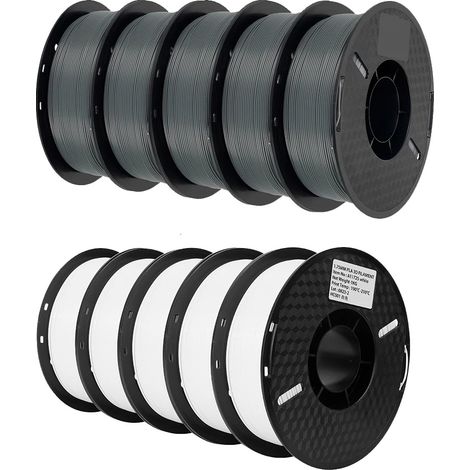 Filamento per stampante 3D, 10 kg, diametro 1,75 mm, 10 kg di PETG, PLA grigio e bianco in colori misti. (1/2)