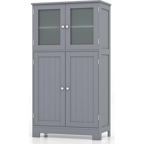 Costway – Meuble de rangement de salle de bain 4 portes – Etagères réglables – MDF imperméable – Design moderne – Dimensions 60 x 30 x 109 cm – Gris (1/5)