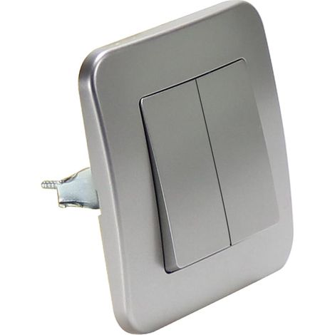 IluminaShop - Interruptor Empotrable Doble Gris Basic Marco Incluido (1/3)