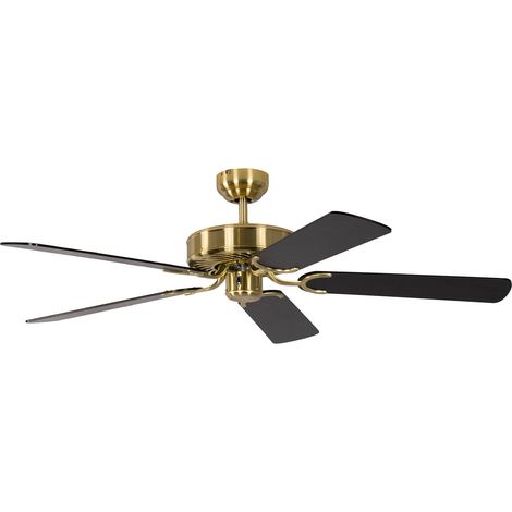 Ventilateur de plafond sans éclairage Laiton Satiné, lames réversibles Noir ou Noir rayé, 132 cm (1/5)