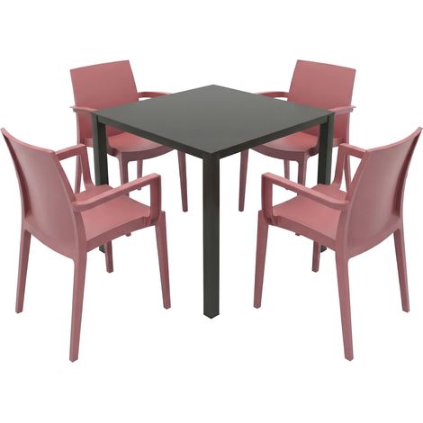 Grandsoleil Garten-Essgruppe Brunch/Venice 4 Personen Stahl/Kunststoff mit Armlehne marsalarot/schwarz Sitzgruppe