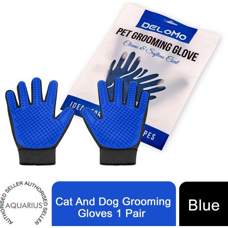 Aquarius Pet Grooming Gloves for Cats and Dogs Blue Deshedding Hair Remover