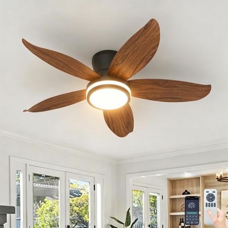 Ventilateur de plafond avec éclairage LED et minuterie,Vinage de bois foncé, 88 cm (36 pouces), profil bas, montage encastré (1/5)