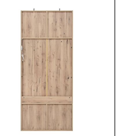 Mueble recibidor con zapatero, banco y 5 ganchos, 80 x 185 x 35 cm, blanco y madera natural (1/5)