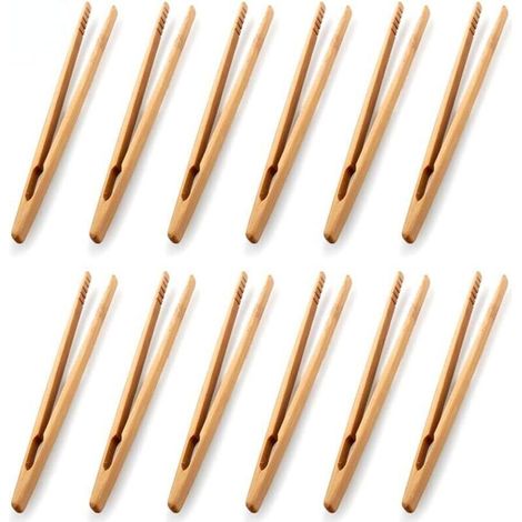 Lot de 12 pinces en bambou pour toast - Pinces de cuisine en bambou - Ustensile de cuisine - Sucre - Salade en bambou - Pinces à thé Kongfu (1/5)