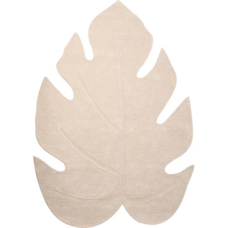 Alfombra decorativa de lana con forma de hoja tejida a mano 160 x 230 cm blanco crema Nainital