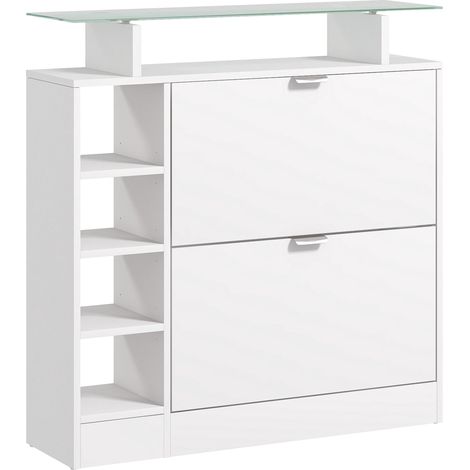 Meuble à chaussures avec tiroirs abattants, étagères réglables et étagères ouvertes pour 12 paires de chaussures, 89 x 25 x 92 cm, blanc (1/5)