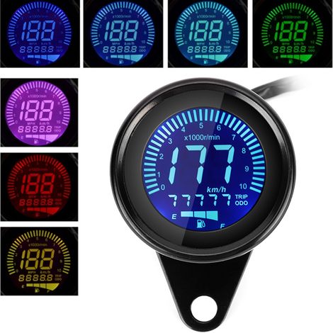 Compteur LCD Moto 7 Couleurs, Indicateur de Vitesse Kilométrique Jauge, Accessoire de Personnalisation Motocyclette (1/5)