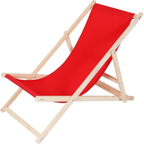 lettino da spiaggia in legno sdraio in legno lettino da giardino - pieghevole - rosso (1/5)