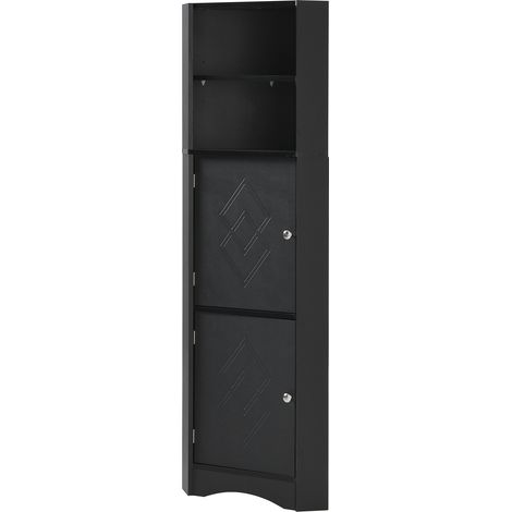 Meuble de salle de bain, meuble d'angle avec deux étagères, compartiment ouvert avec étagère réglable, 36,5 x 36,5 x 155 cm, noir
