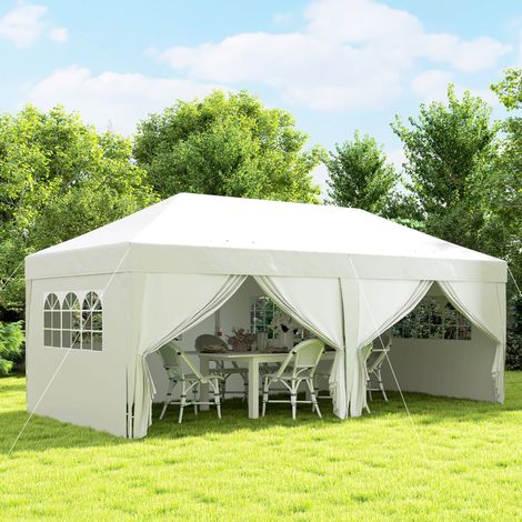 Gartenpavillon, faltbar, 3 x 6 m, mit 6 Seitenwänden, inklusive Tragetasche, weiß