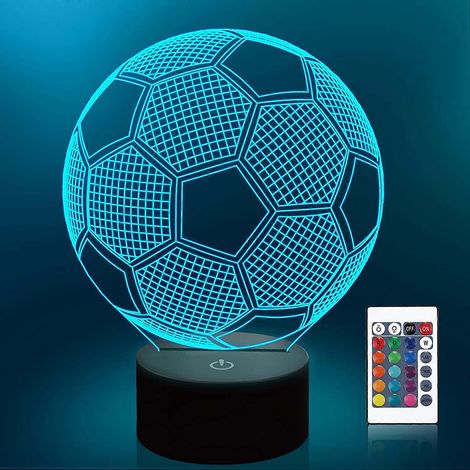 Veilleuse de table/bureau pour enfants, effet football 3D, 16 LED, télécommande, couleurs changeantes, tactile, décoration, cadeau original, anniversaire, Noël, sport (1/5)