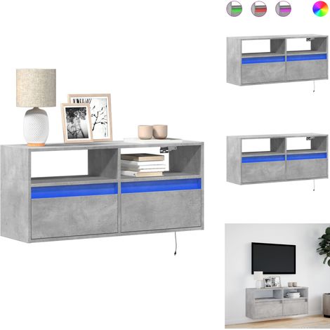 Meuble TV mural avec lumières LED gris béton 100x31x45 cm - Meuble TV Mural - Meubles TV Muraux - Meuble TV Suspendu Au Mur - Meuble TV Flottant (1/5)