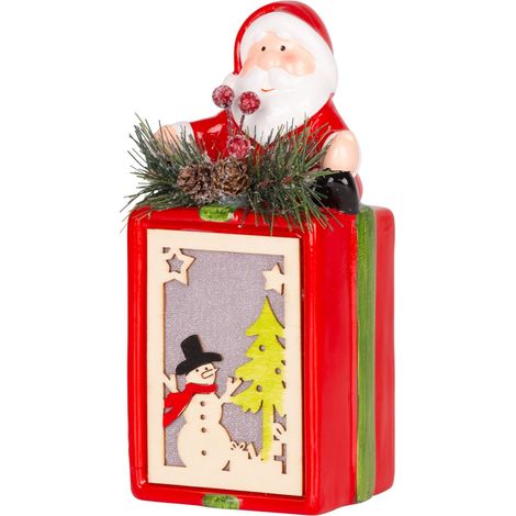 Weihnachtsdekoration MagicHome, Geschenk mit Weihnachtsmann, LED, Terrakotta, hängend, 9x8x17,7 cm (1/3)