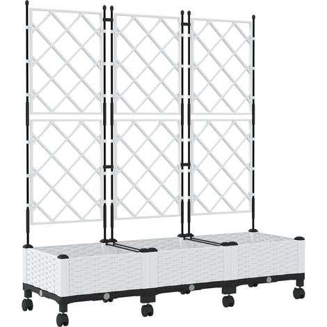 Garden Planter with Trellis&Wheels 3 pcs White PP vidaXL (1/5)