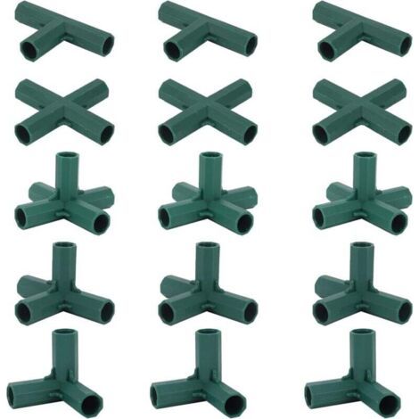 Lot de 15 connecteurs pour cadre de serre, connecteurs d'angle pour cadre de jardin, tige d'hélice de 16 mm, 4 types, support robuste et stable pour serre (1/4)