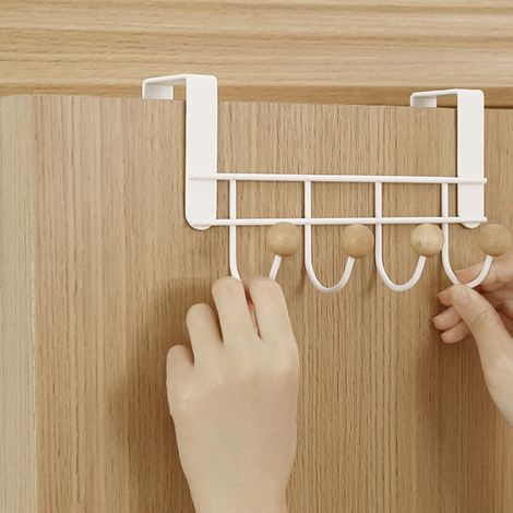 Crochets de porte arrière en fer forgé, style cerisier chinois, sans perforation, porte-serviettes horizontal blanc, 4 crochets, pour le rangement des chapeaux et autres accessoires de maison. (1/5)