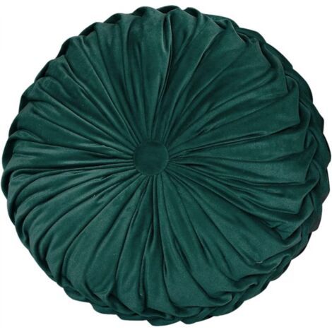 1 coussin de chaise rond vert foncé de 35 cm de diamètre et 10 cm de hauteur. Coussin d'assise lavable en mousse à mémoire de forme. (1/5)
