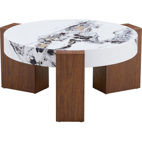 2er-Set runde Couchtische MDF in Nussbaumoptik und transparentem Sicherheitsglas MODENUIT (1/5)