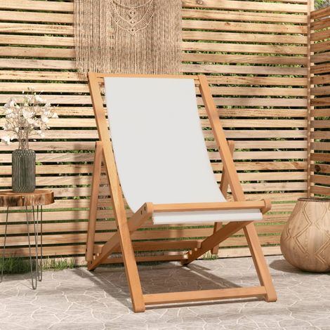 Chaise de terrasse, Fauteuil relax de jardin Teck 56 x 105 x 96 cm Couleur crème BGT80059 (1/5)