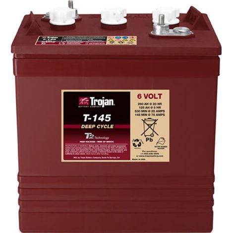 Batterie TROJAN PLAQUES EPAISSES T145 GC2H 6V 260AH AMPS (EN) (1/2)